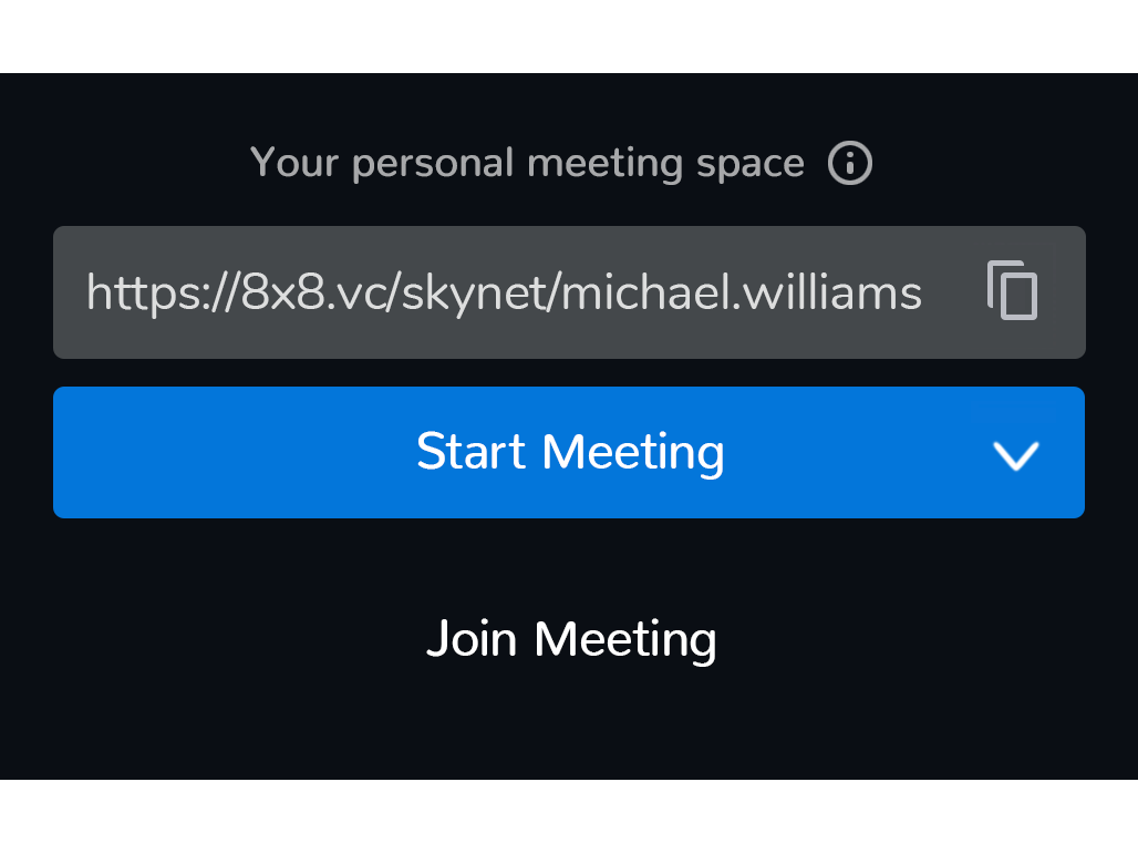 Screenshot of dedicated video meeting web link for 8x8 users